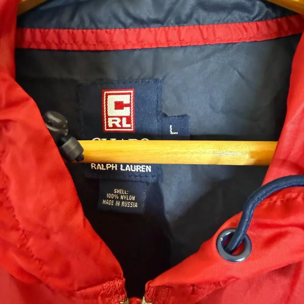Men's Large Vintage Chaps Ralph Lauren Red Polyester Zip Windbreaker